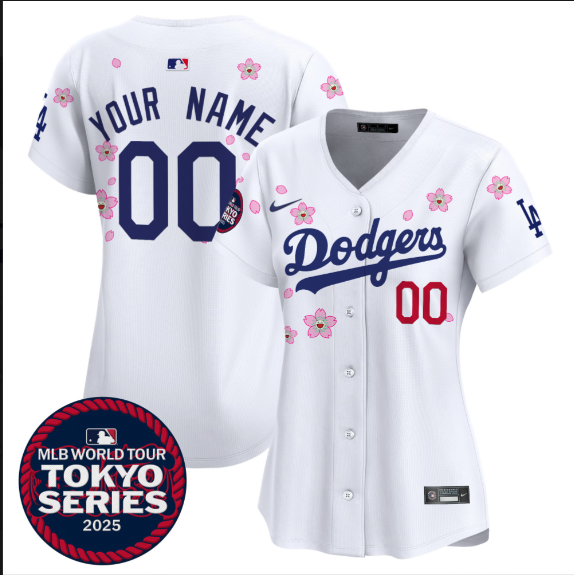Women Custom Los Angeles Dodgers Tokyo Series 2025 white Limited Stitched Jersey->customized mlb jersey->Custom Jersey